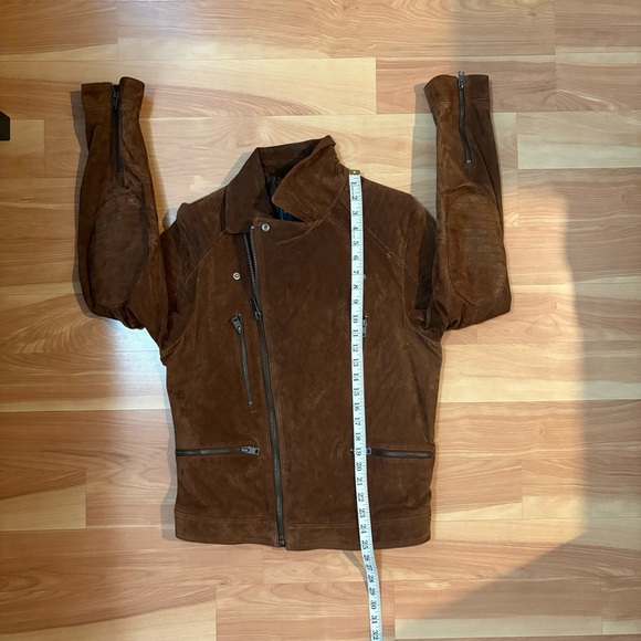 Express $395 Genuine 100% Suede Leather Brown Western Biker Jacket Size Small - Picture 9 of 16
